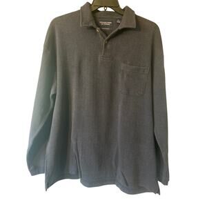 Roundtree & Yourke Men's Long Sleeve Herringbone Polo Blue Size Extra Large